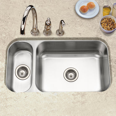 Houzer Elite 31 inch Stainless Steel Undermount 80/20 Small Left Double Bowl Kitchen Sink, Nested 20-Pack